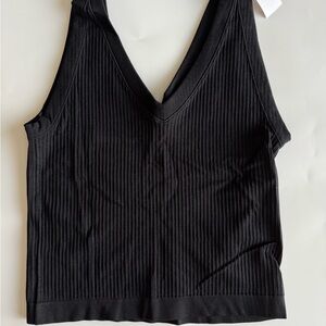 LOFT Black Ribbed V-Neck Tank Top